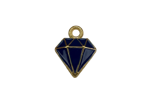 Midnight blue enamel diamond icon with gold outline