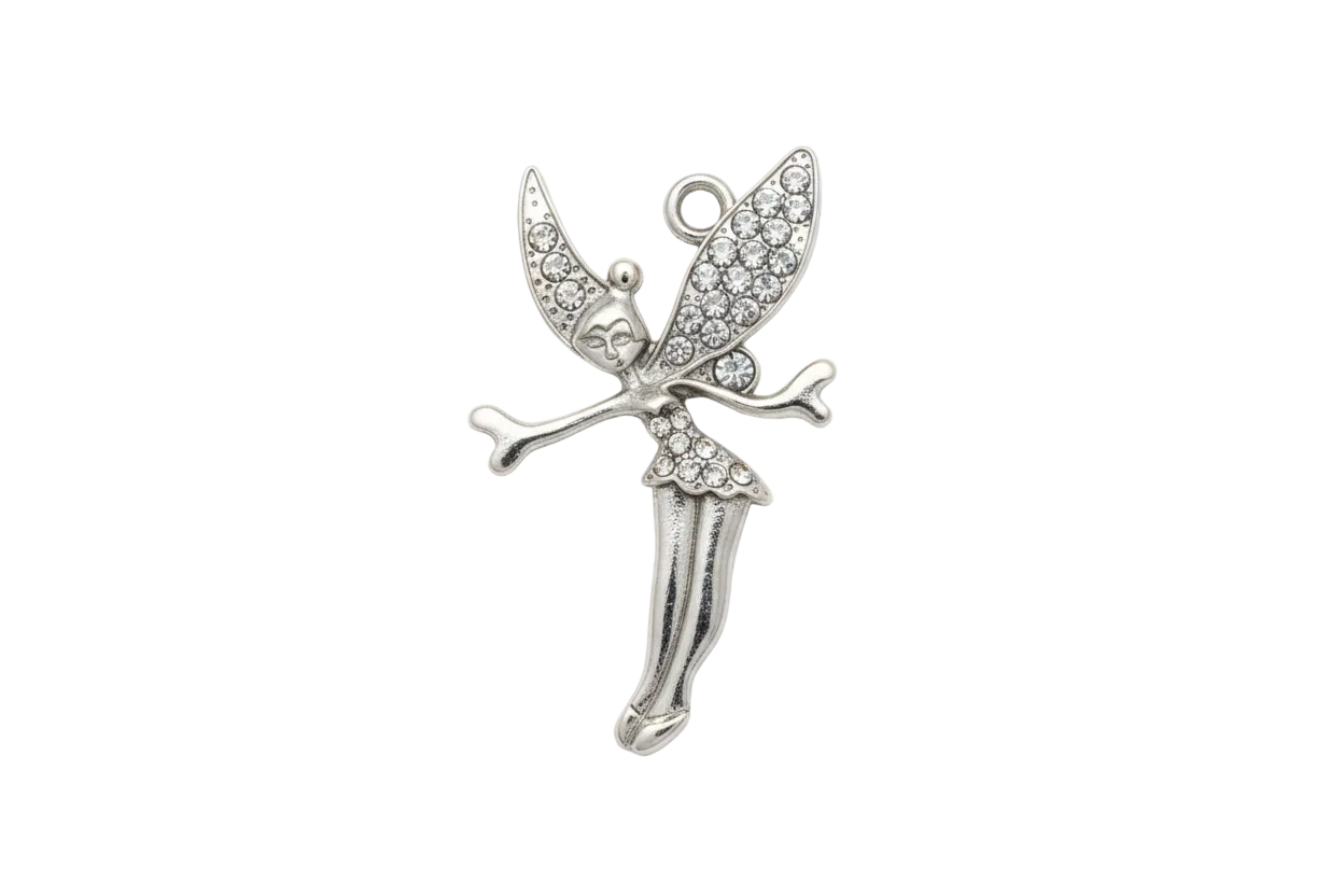 Silver fairy silhouette with clear crystal pavé wings