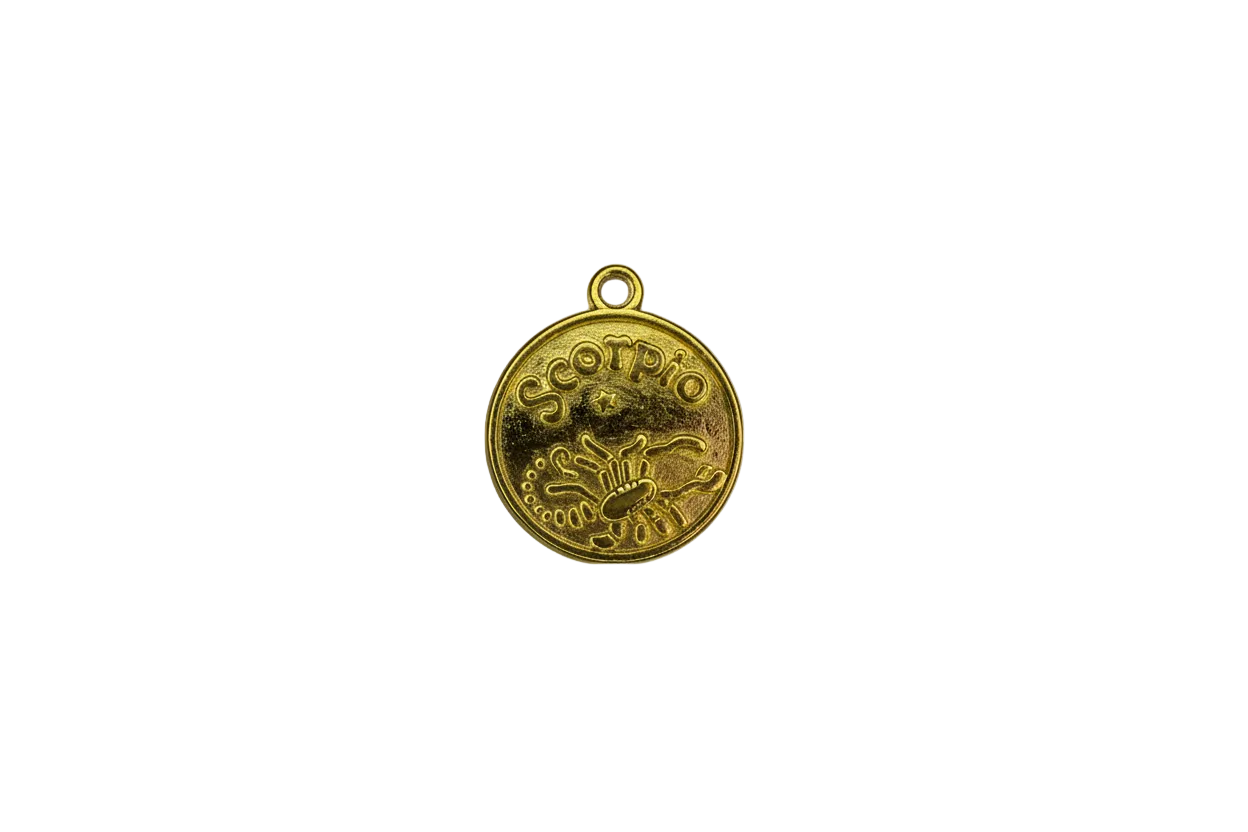Gold Scorpio coin medallion with embossed scorpion
