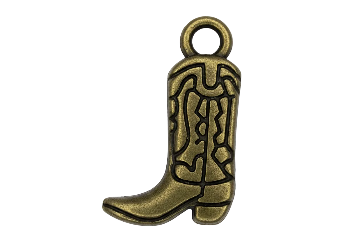 Antique gold cowboy boot charm with black etched detailing