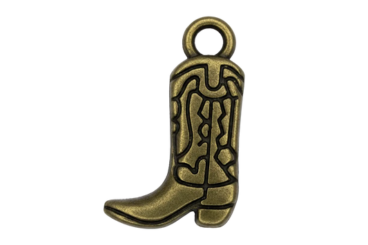Antique gold cowboy boot charm with black etched detailing