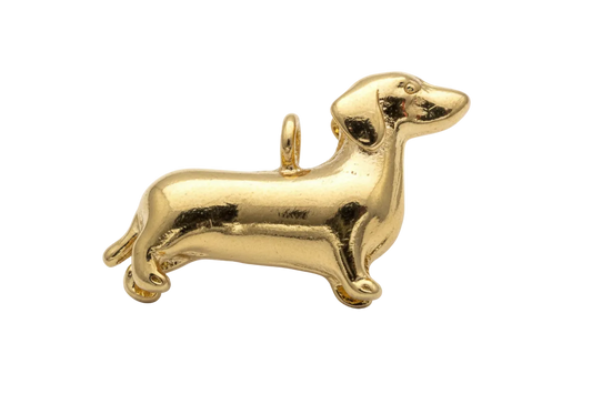 High-polish gold dachshund dog silhouette with smooth sculpted details