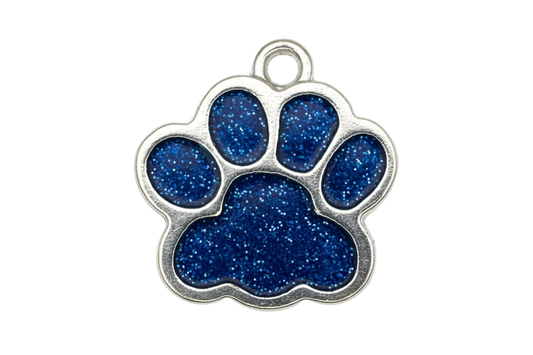 Midnight blue glitter paw print charm in polished silver-tone metal
