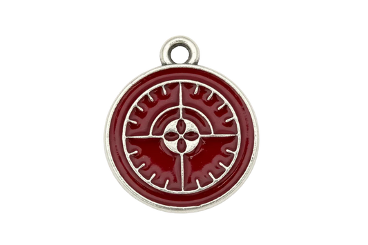 Crimson enamel compass medallion with antiqued silver outlining