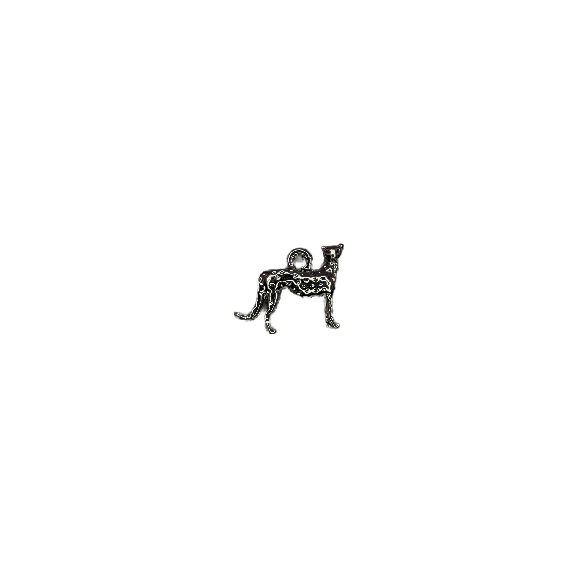 Black spotted leopard cat with silver outlining and red eye