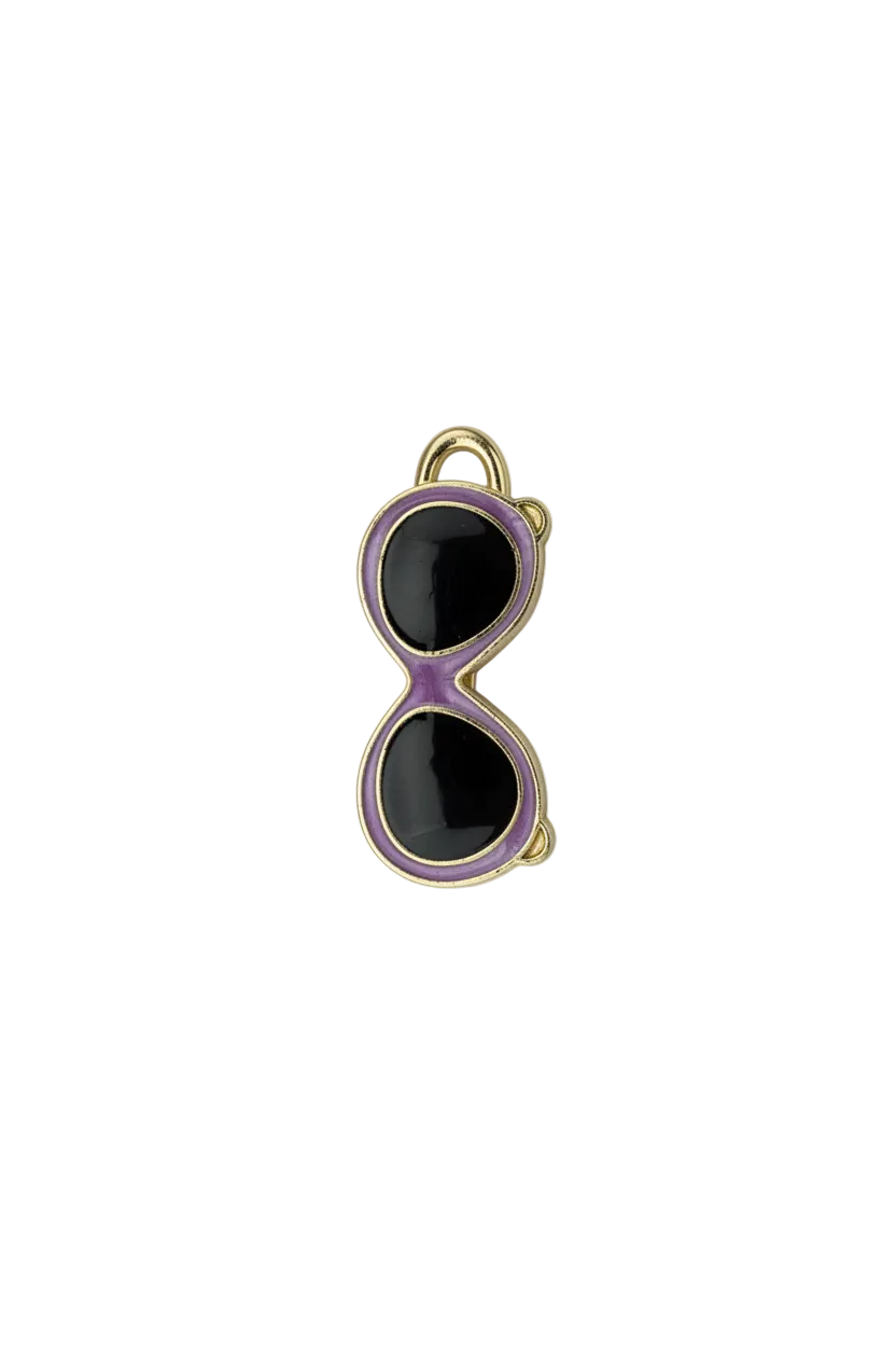 Purple round sunglasses with black lenses and gold outline