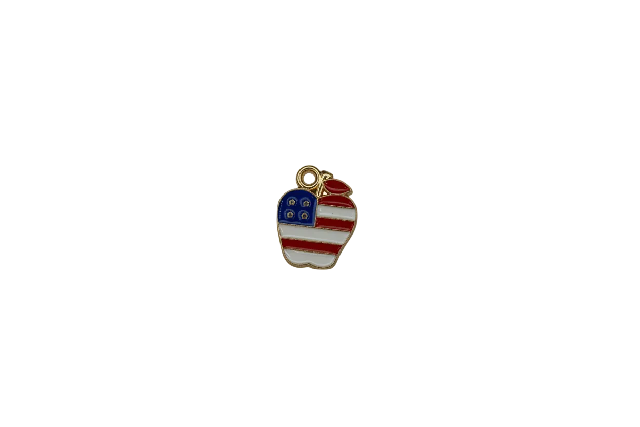 Enamel flag-style apple with gold outline and red leaf