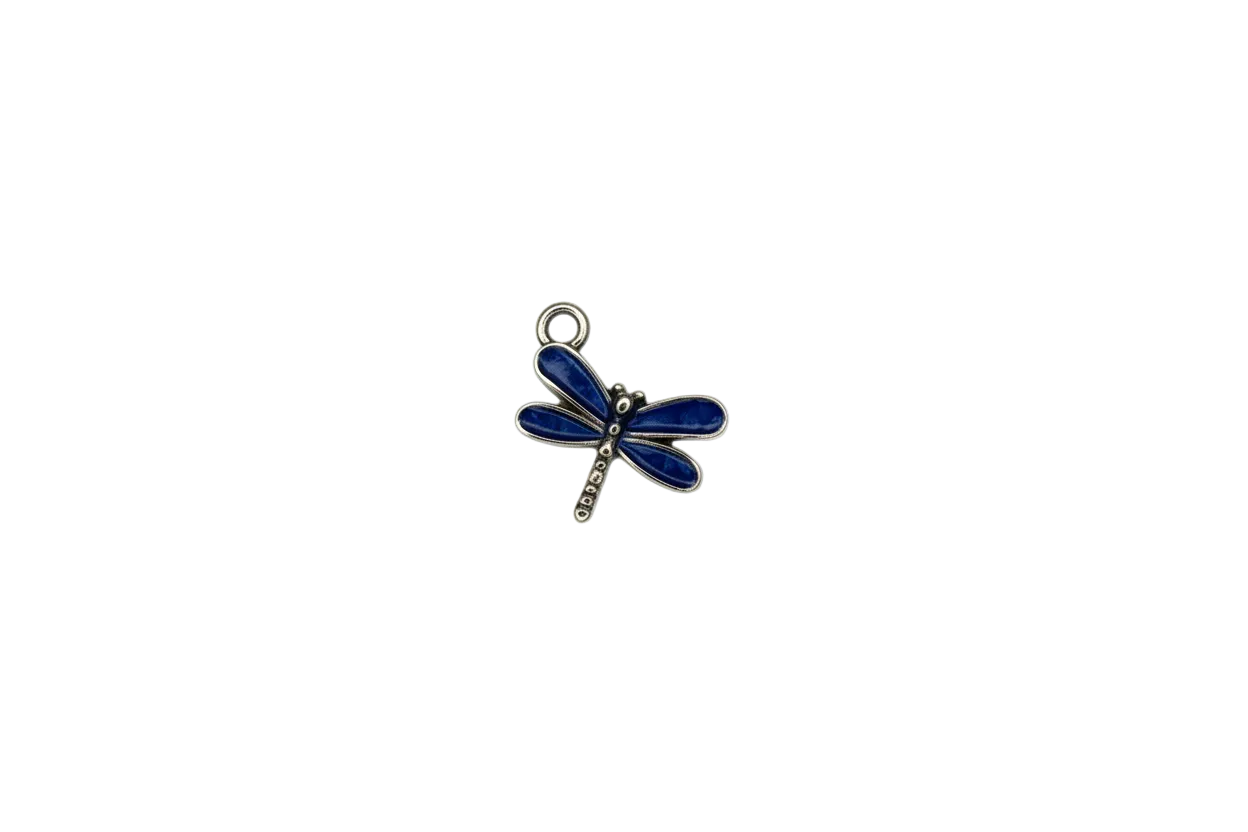 Deep blue enamel dragonfly with silver detailing