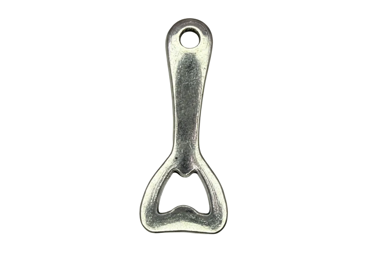 Mini silver bottle opener charm with smooth polished finish