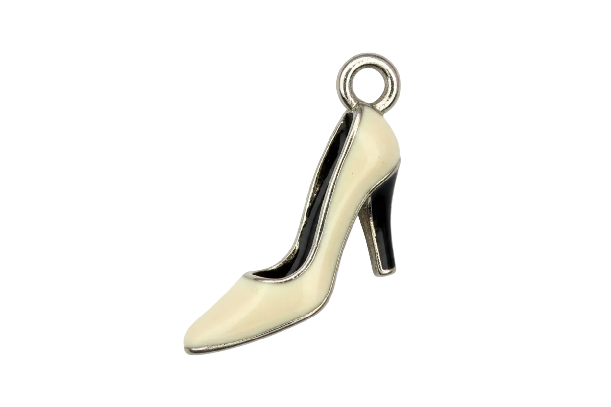 Polished silver stiletto high heel shoe charm with smooth sculpted shape
