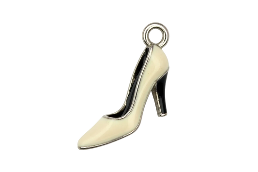 Polished silver stiletto high heel shoe charm with smooth sculpted shape