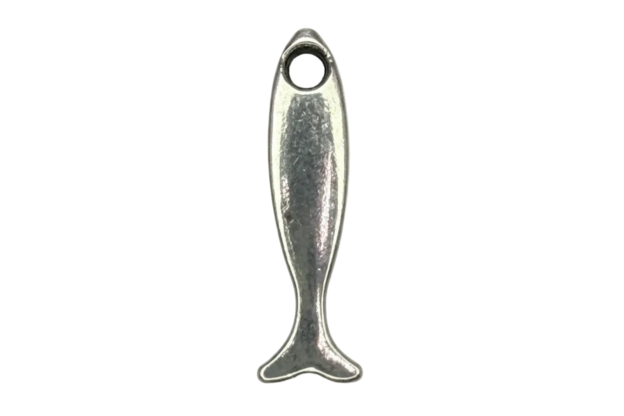 Polished silver fish silhouette pendant with smooth tapered body and tail
