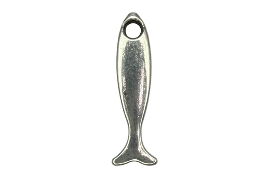 Polished silver fish silhouette pendant with smooth tapered body and tail