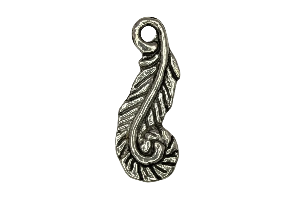Antiqued silver leaf scroll drop with textured relief detailing