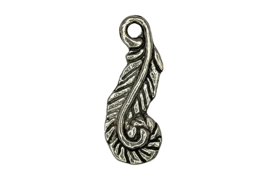 Antiqued silver leaf scroll drop with textured relief detailing