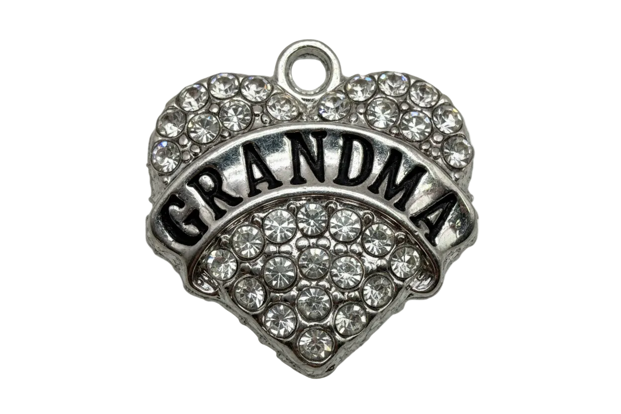 Silver-tone heart with GRANDMA lettering and clear crystal pavé accents