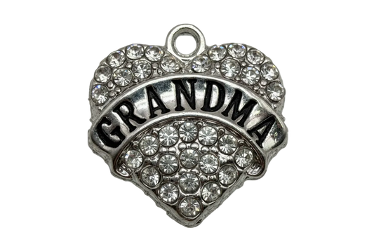 Silver-tone heart with GRANDMA lettering and clear crystal pavé accents