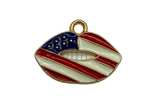 Gold-tone lips charm with red and white stripes and navy star field enamel