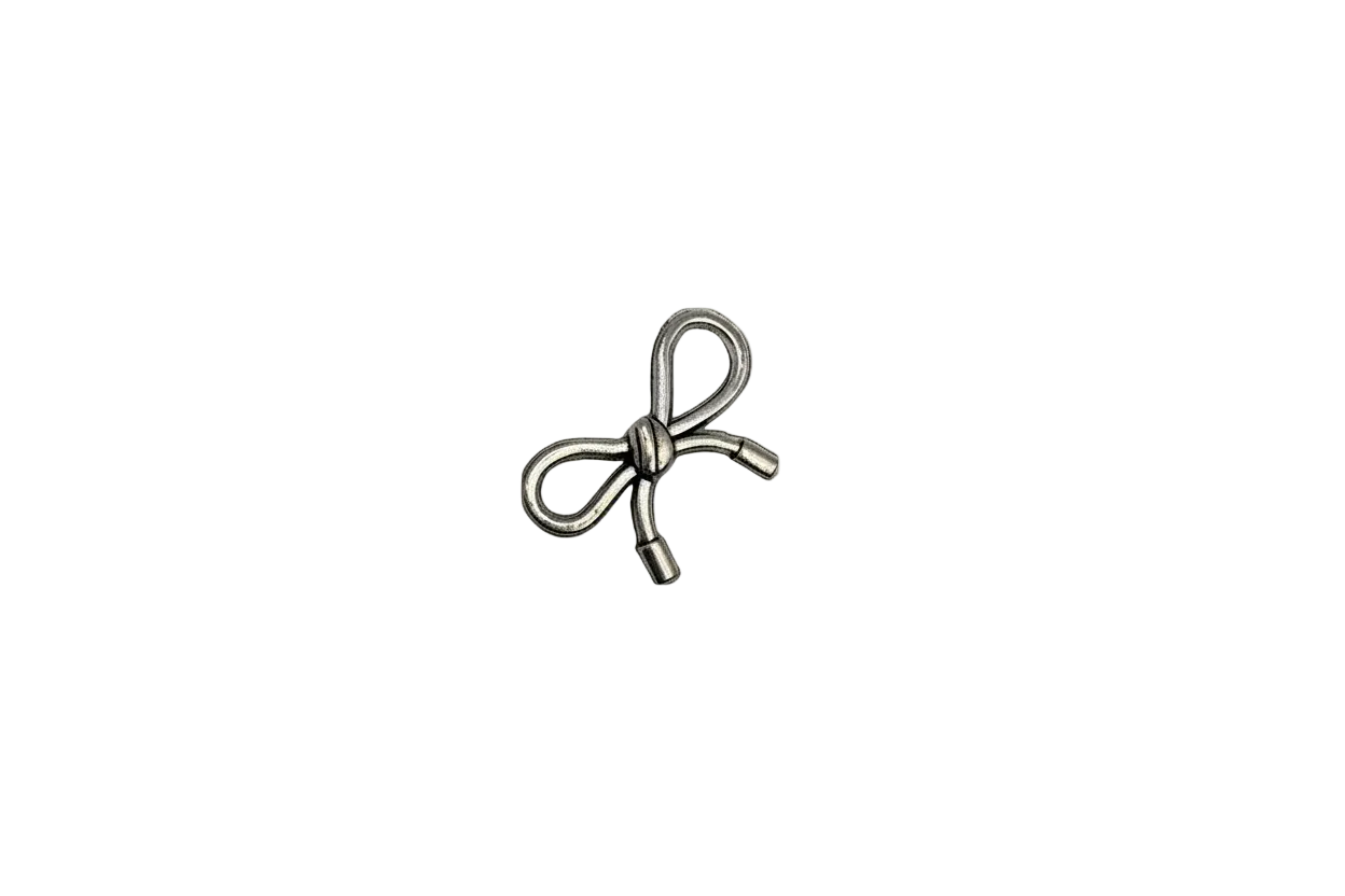 Antiqued silver ribbon bow with knot detail