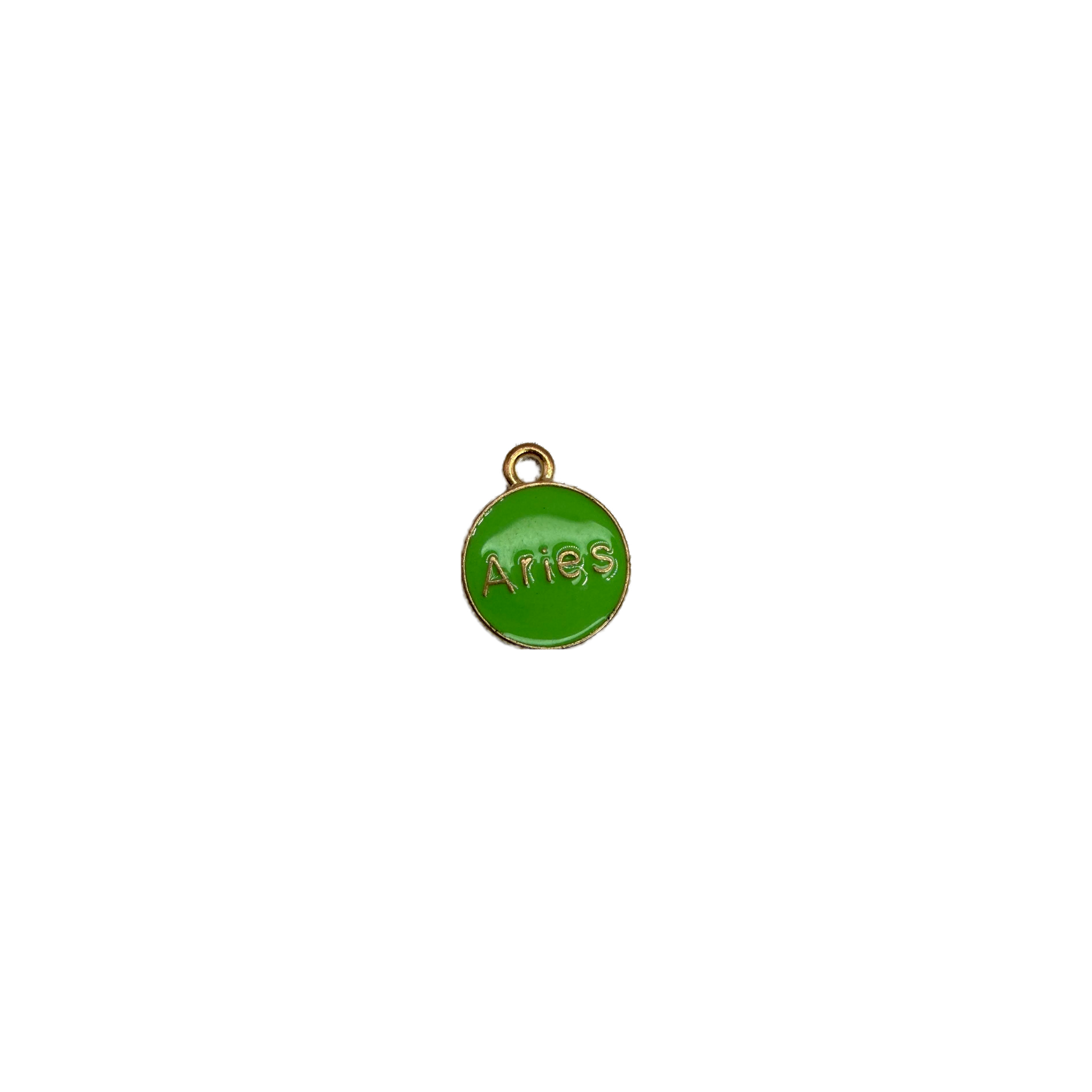 Green enamel Aries disc with raised gold lettering