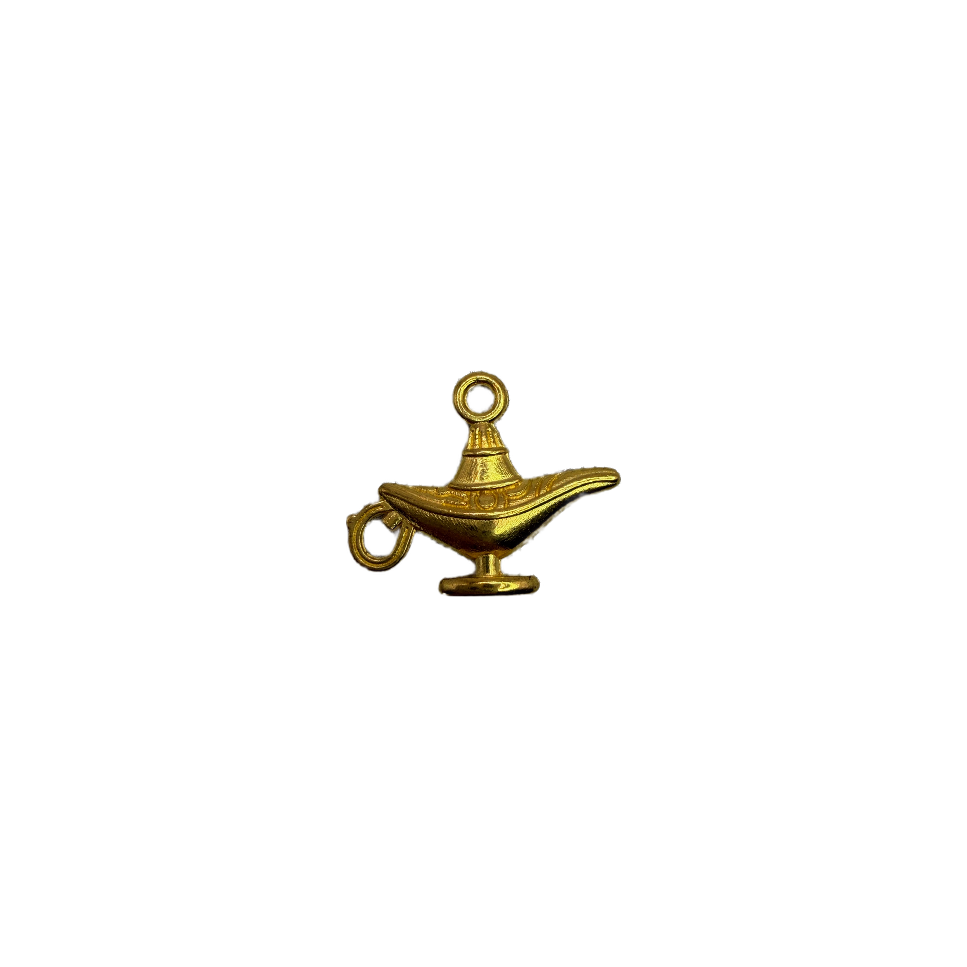 Gold sculpted genie lamp with ornamental detailing