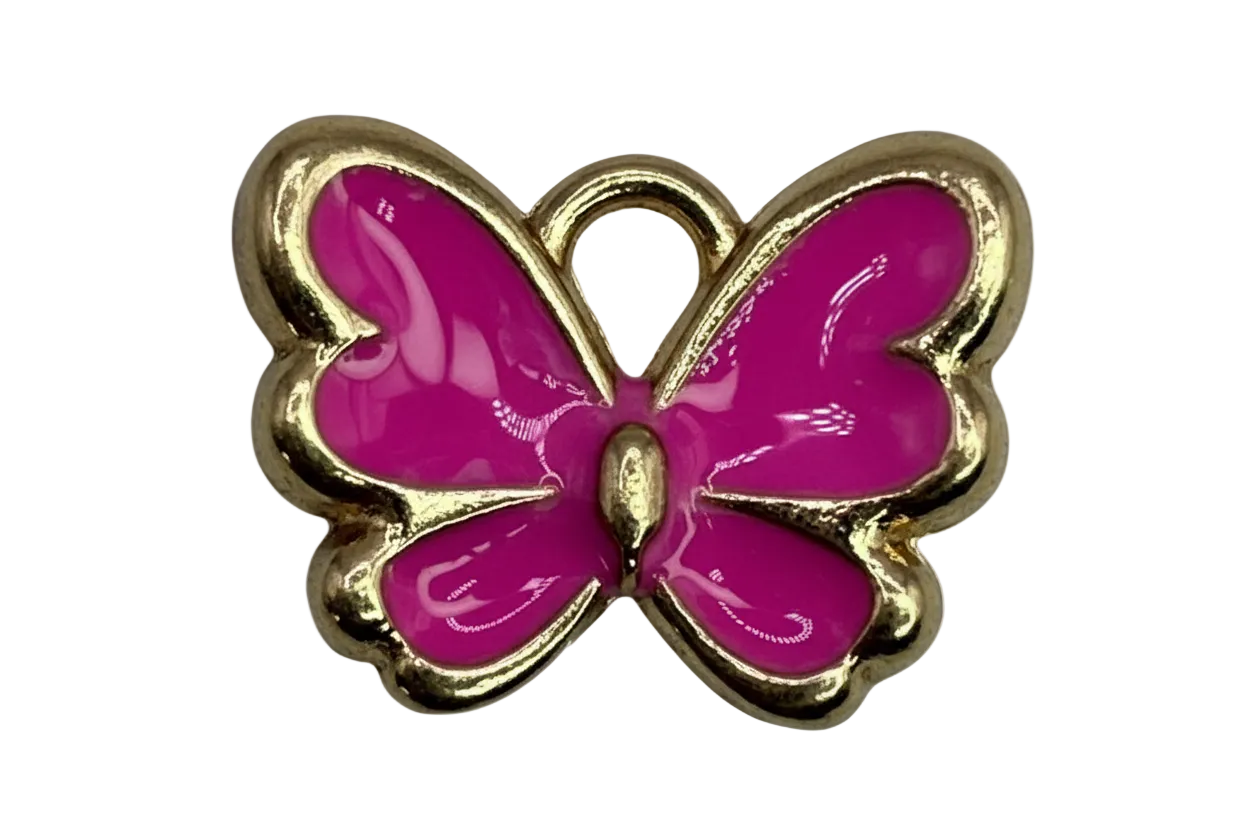 Glossy fuchsia four-leaf clover with polished gold outline