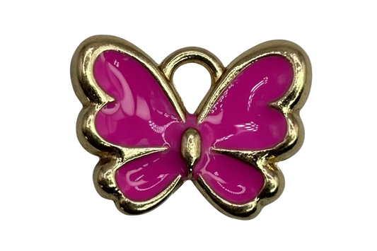 Glossy fuchsia four-leaf clover with polished gold outline