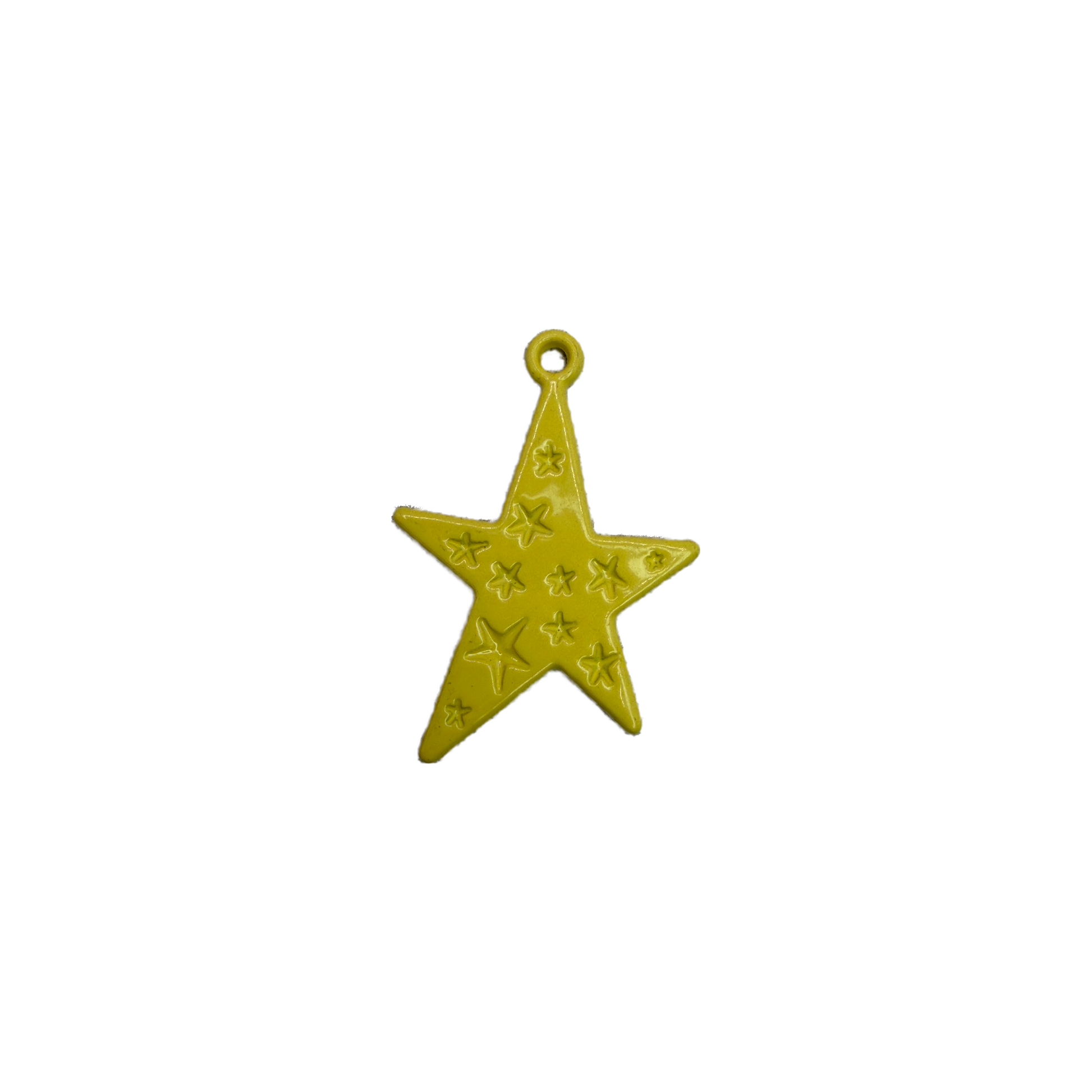 Yellow star pendant with raised star pattern in gold finish