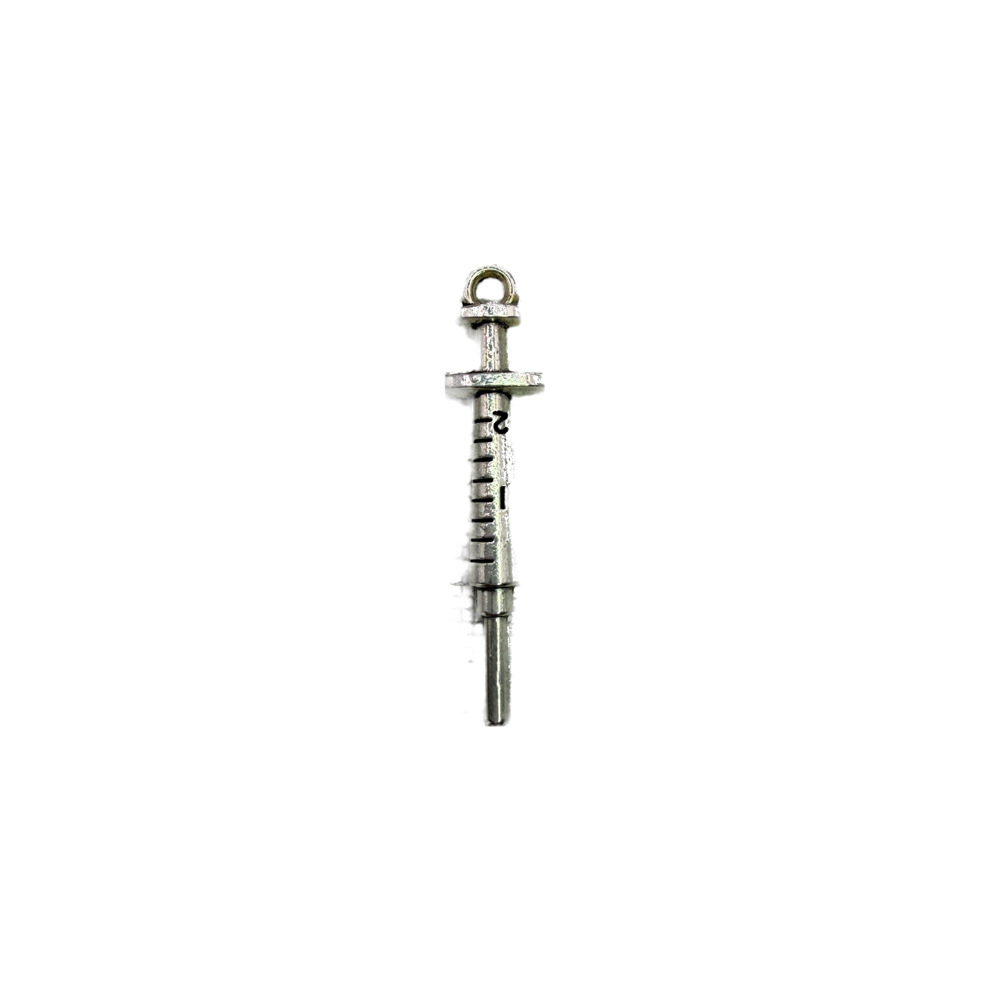 Antiqued silver syringe charm with measurement marks