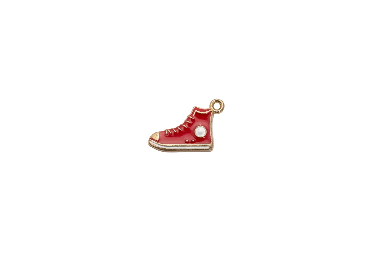 Red high-top sneaker charm in gold with white details