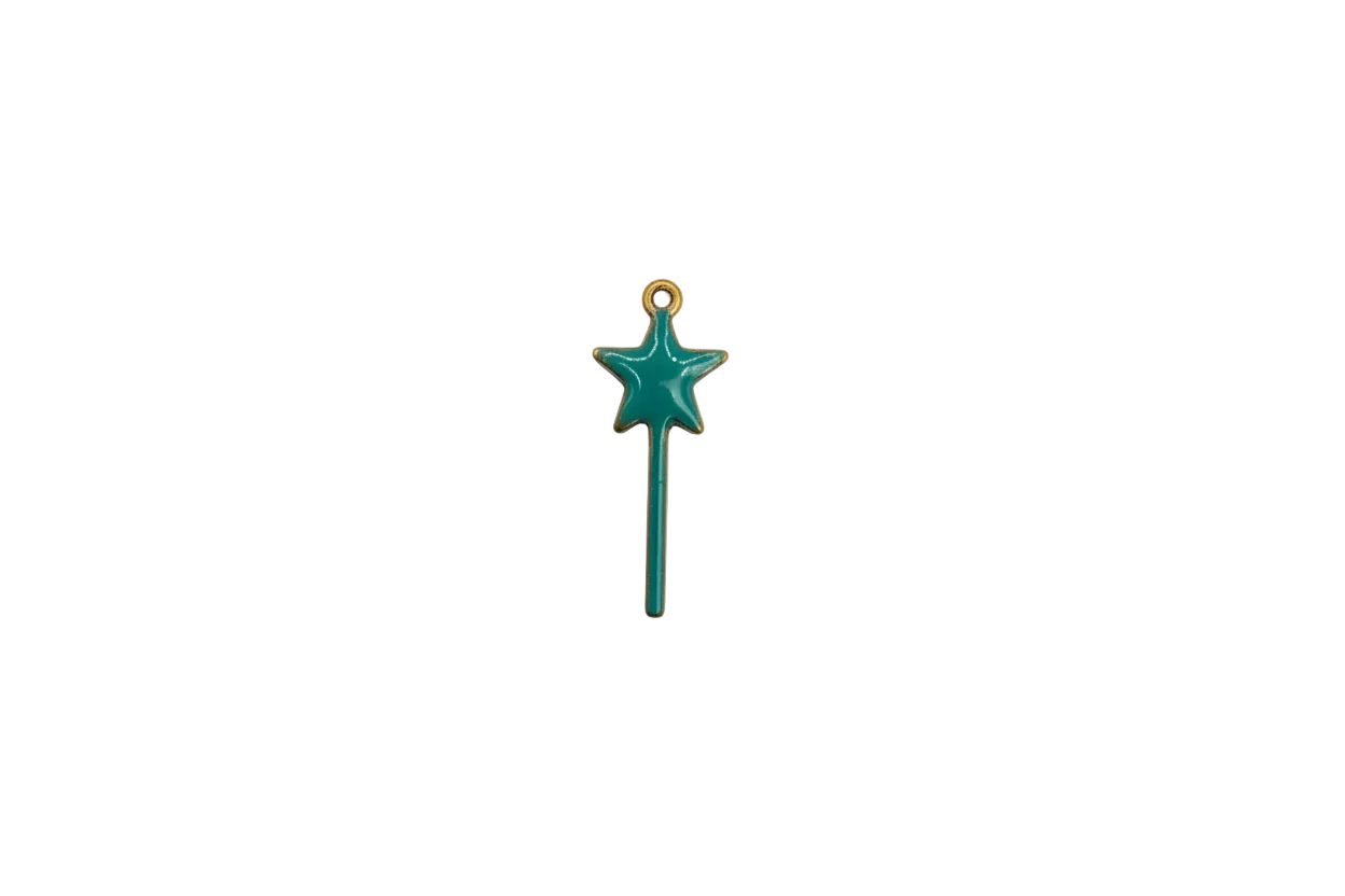 Teal enamel star wand with gold edging