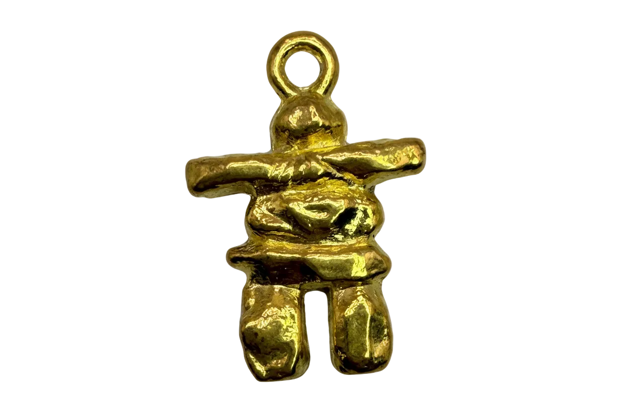 Textured gold abstract human figure charm with outstretched arms