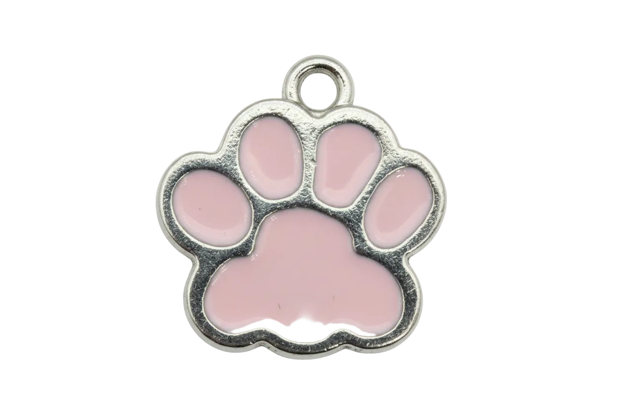 Blush pink enamel paw print with silver outline