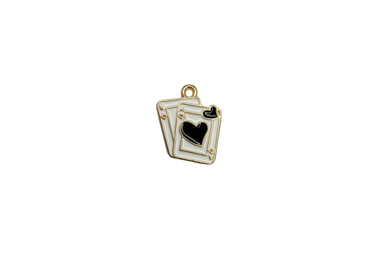 White enamel playing cards with black heart, gold outline