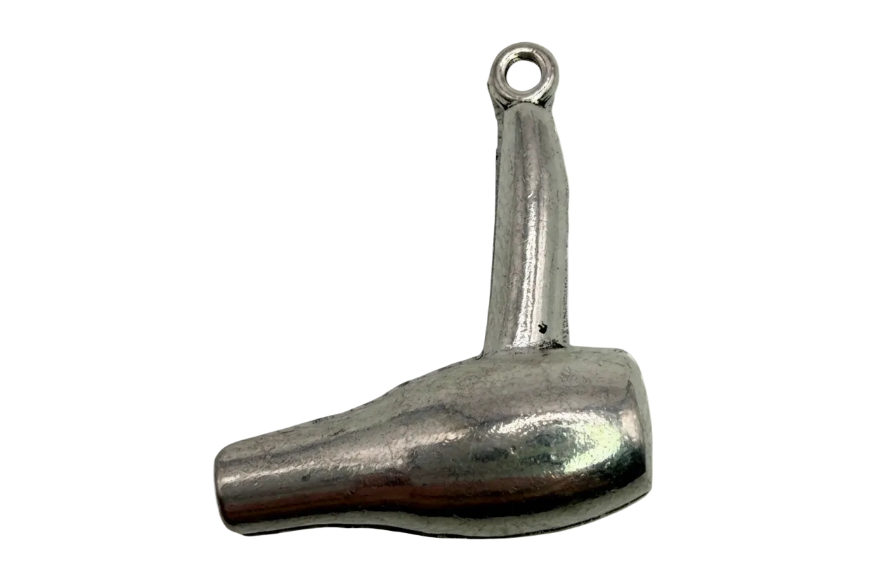 Polished silver hair dryer charm in side profile with smooth sculpted finish