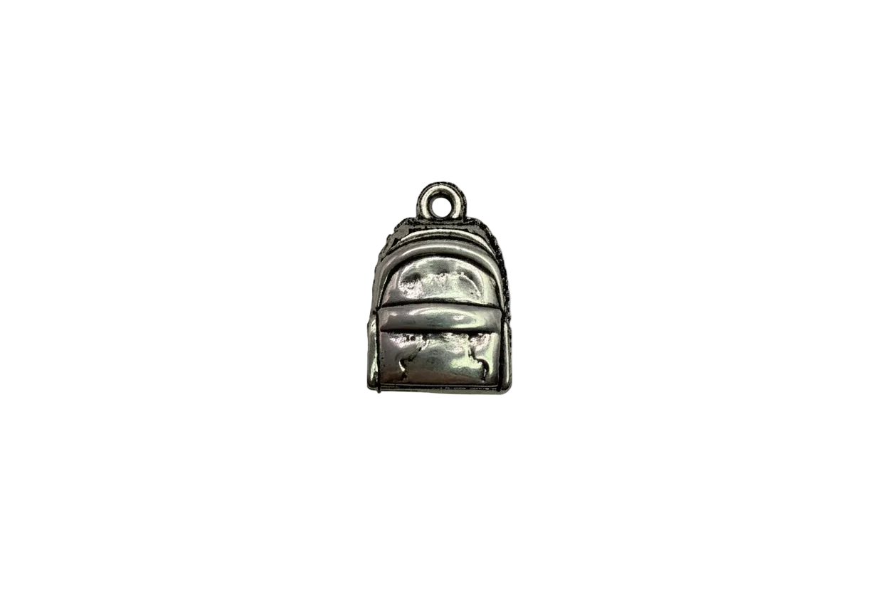 Silver mini backpack pendant with raised pocket details