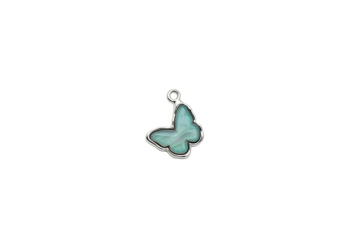 Smoky blue enamel butterfly with silver outline