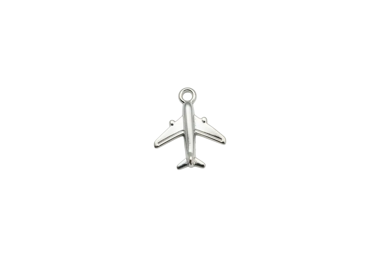 Polished silver airplane silhouette charm