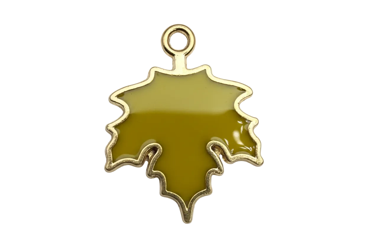 Mustard yellow enamel leaf charm with polished gold outline