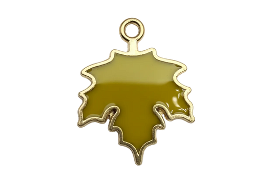 Mustard yellow enamel leaf charm with polished gold outline