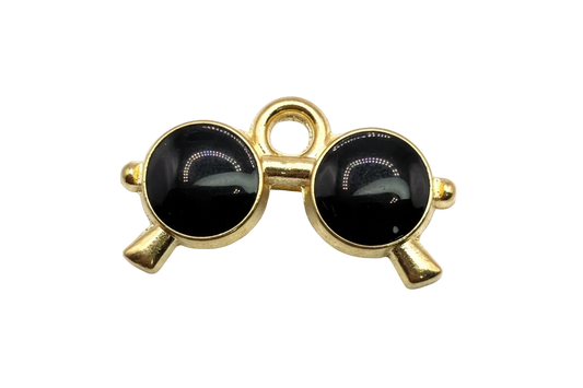 Polished gold round sunglasses with glossy black lenses