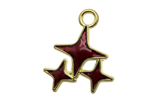 Gold-outlined trio of crimson enamel stars charm with glossy finish