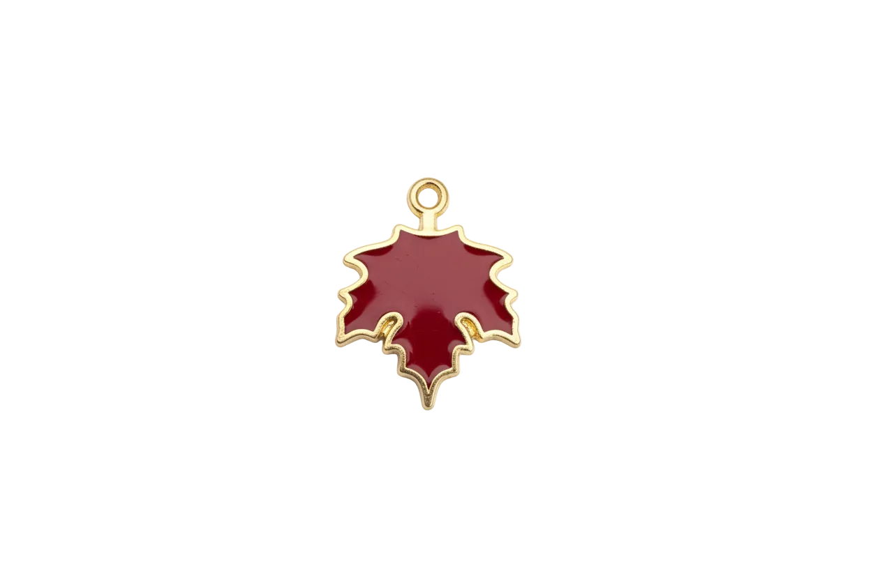Red enamel maple leaf with gold outline