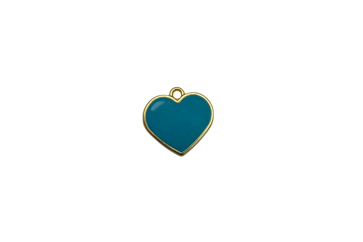 Teal enamel heart with gold outline and clear gem accent