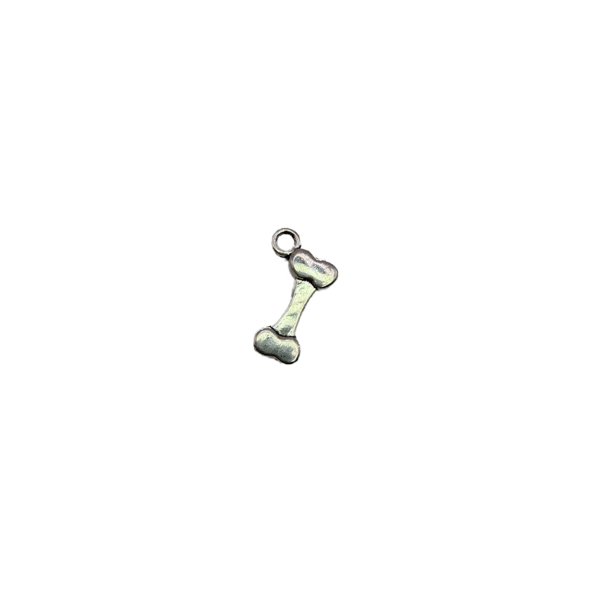 Polished silver dog bone pendant on black