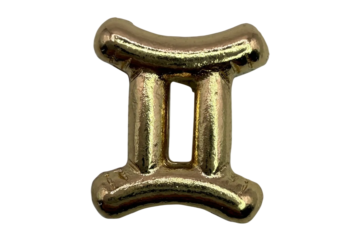 Polished gold Gemini zodiac symbol with curved top and bottom bars