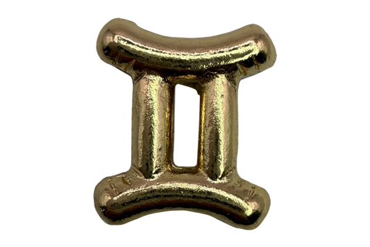 Polished gold Gemini zodiac symbol with curved top and bottom bars