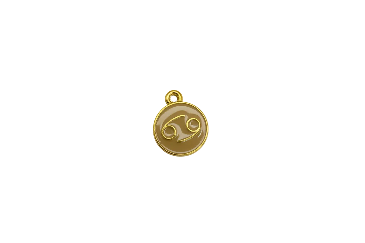 Tan enamel Cancer zodiac disc in gold