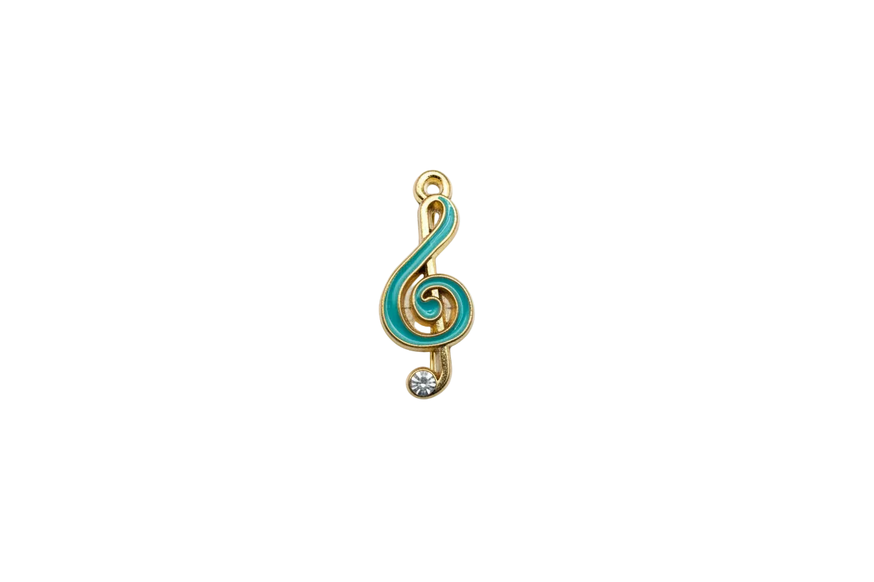 Teal enamel treble clef note with clear crystal