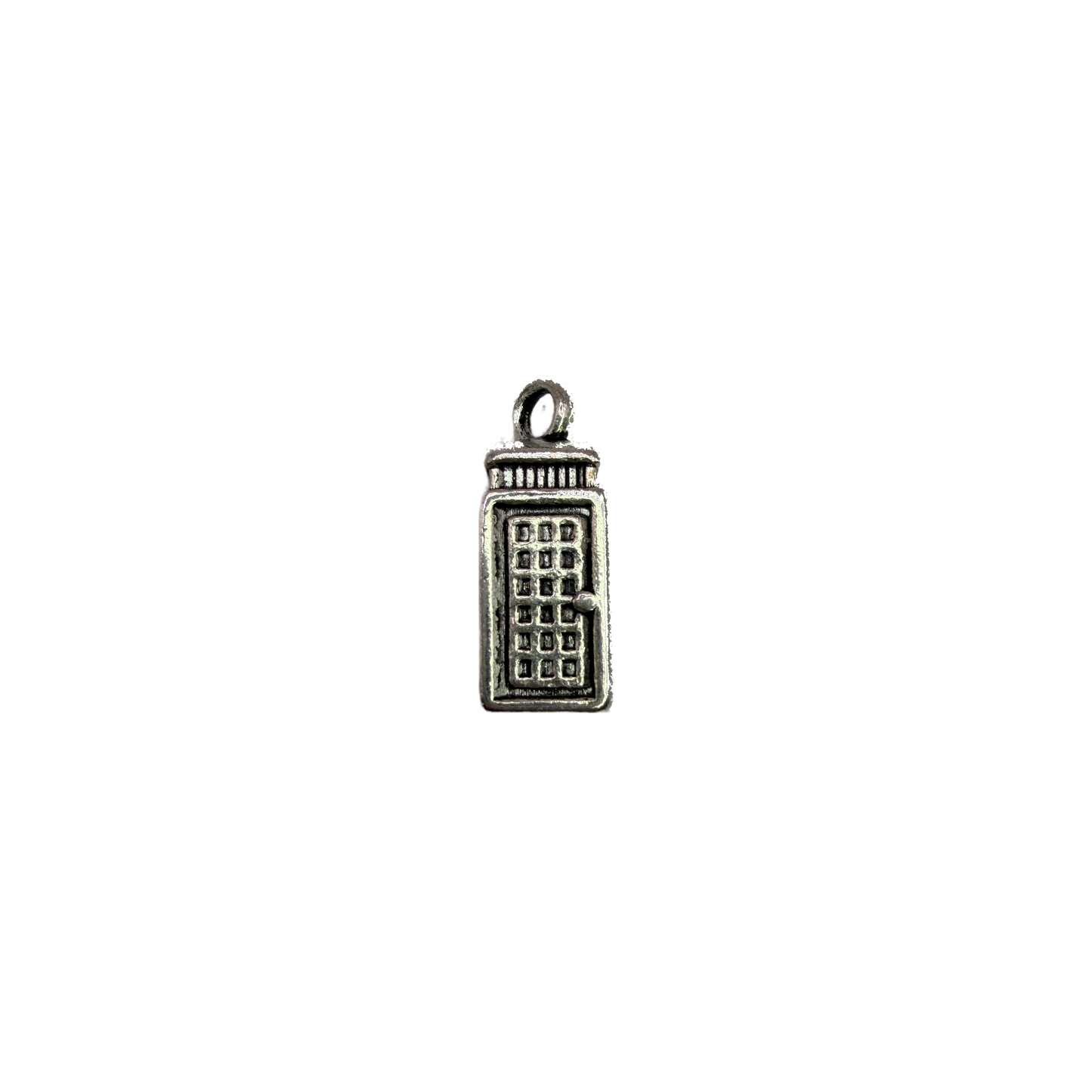 Antiqued silver panel door with windowpane grid